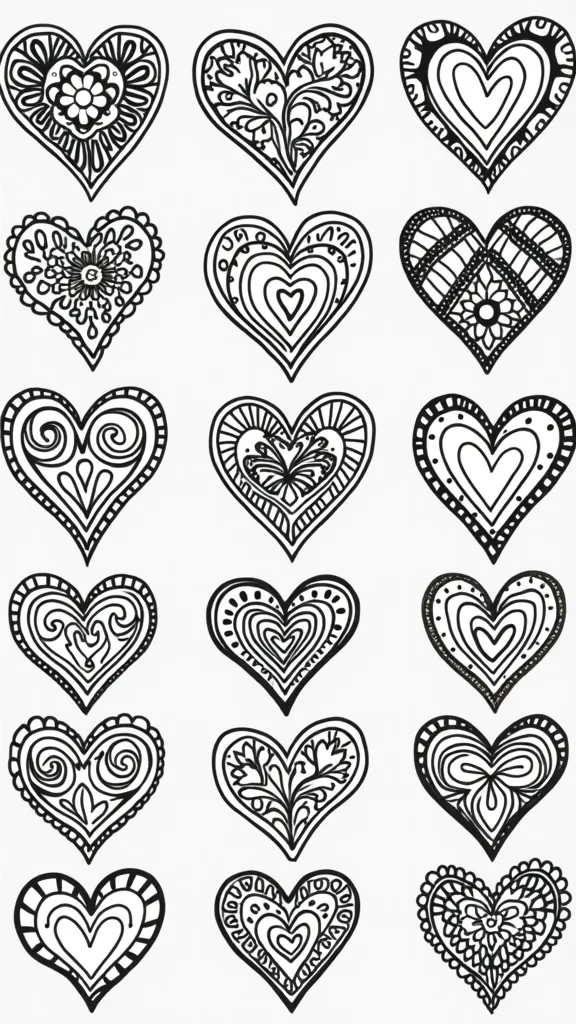 Páginas para colorear de Valentine Hearts